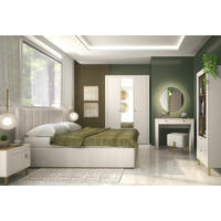 JUGENDZIMMER Mossa in Kashmir & Eiche Whisky 5 teilig mit Polsterbett 140er Breite, Kleiderschrank Schreibtisch Nachttisch und Regal - Beige, Holzwerkstoff (80/200/120cm)