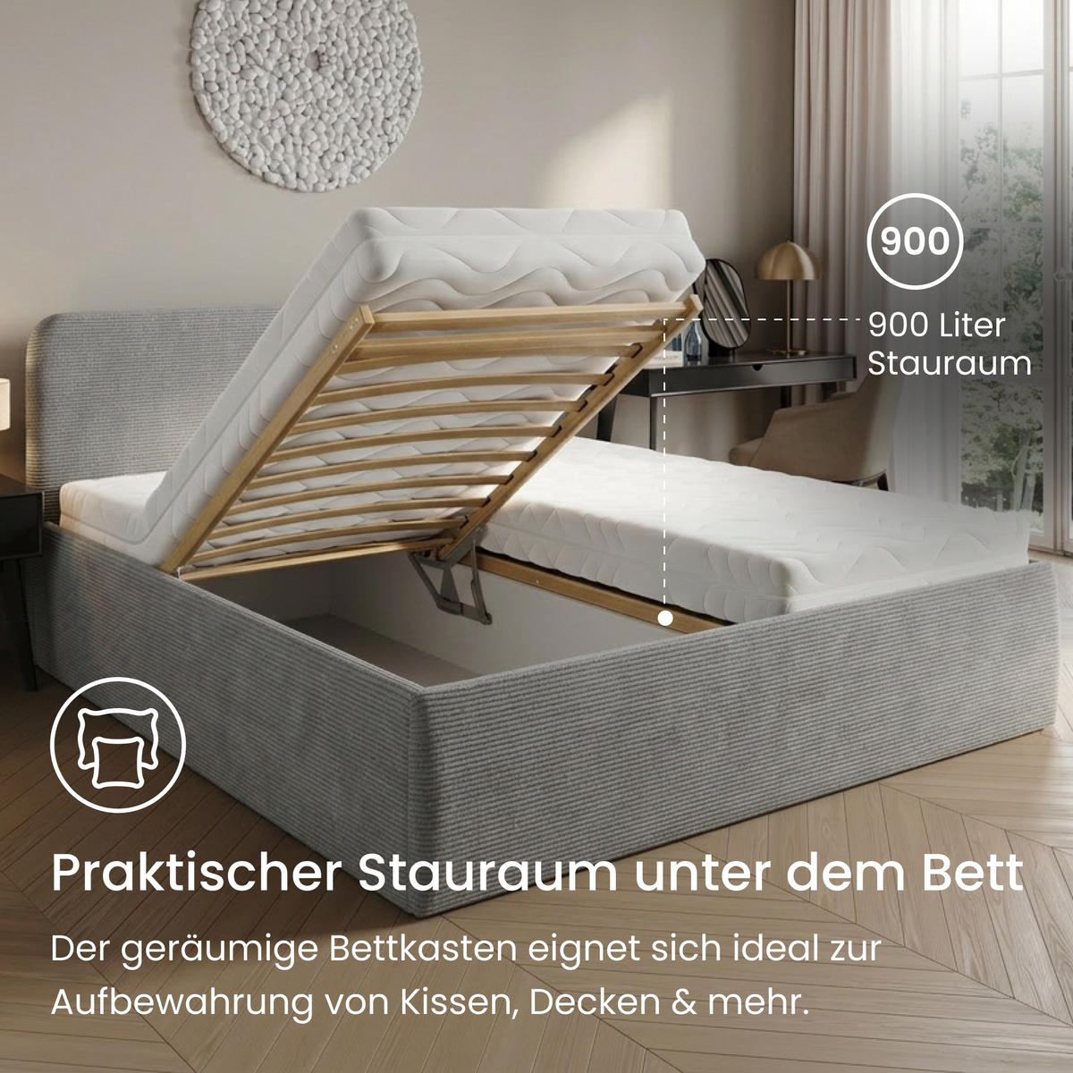 POSLTERBETT mit Bonnell-Matratze 180x200 cm in Grau - Grau, Holzwerkstoff/Textil (180/200cm) - Home Collective