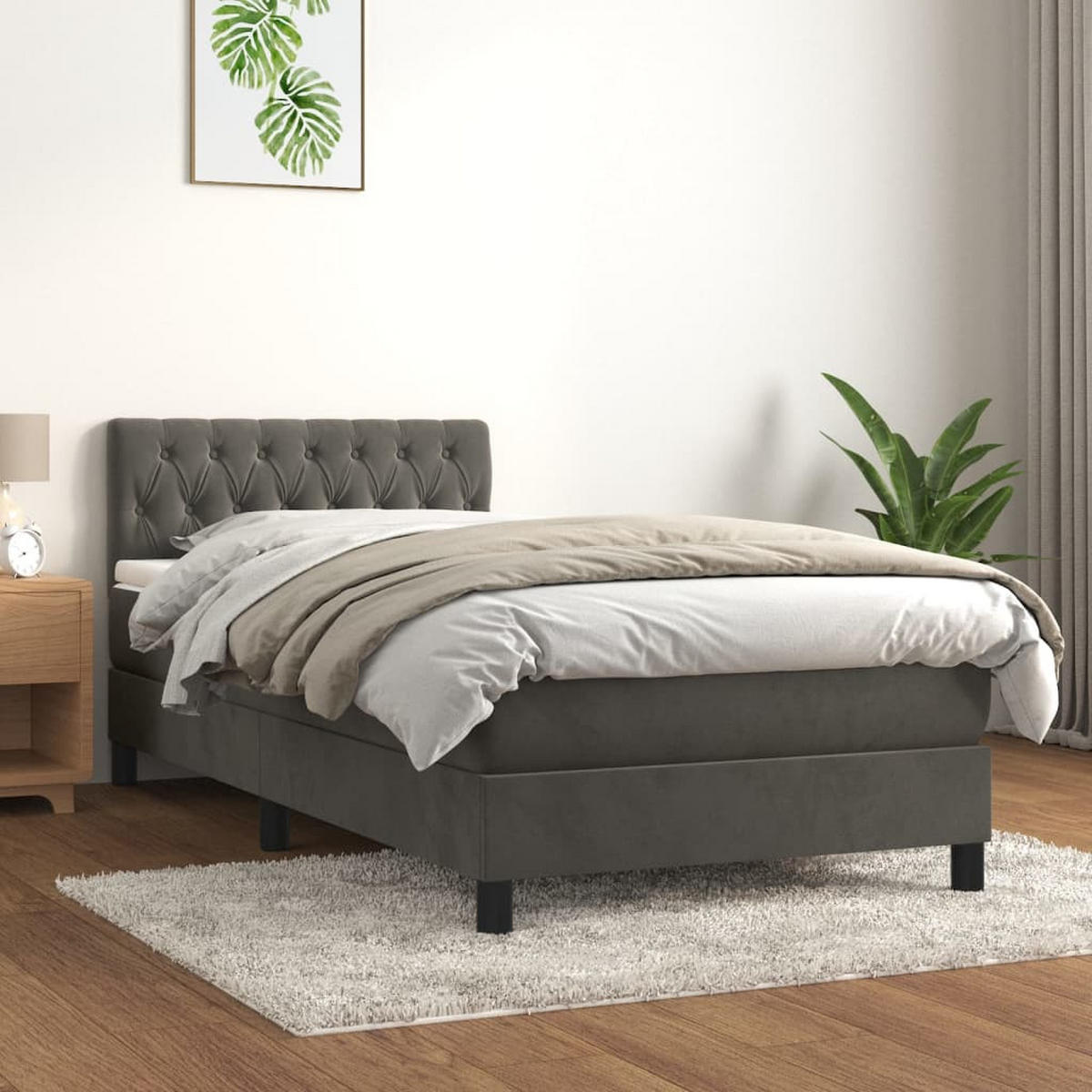 BOXSPRINGBETT 90/190 Cm Grau Samt - Dunkelgrau, Textil (90/193cm) - vidaXL
