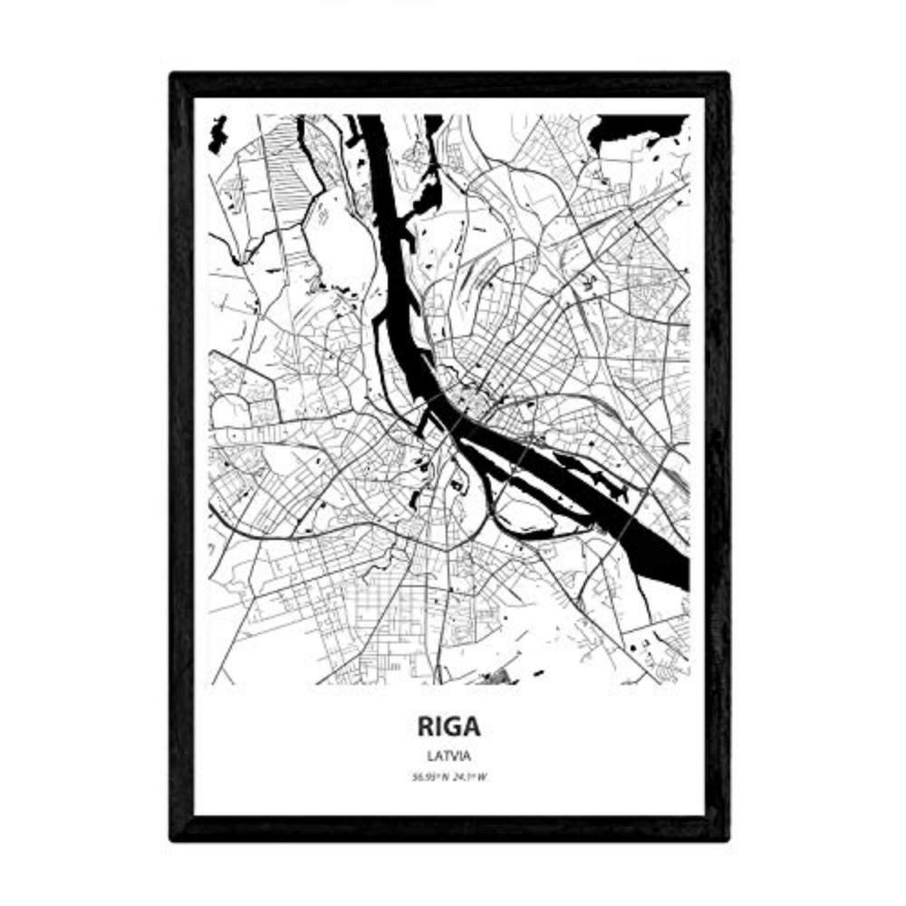 POSTER Karte Von Riga - Lettland A3 Rahmenlos - Klar, Papier (29.7/5/42cm) - Nacnic