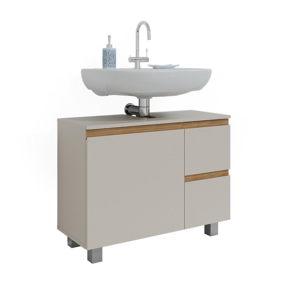 WASCHBECKENUNTERSCHRANK J-Shape Cashmere/Artisan 80 x 60.8 cm mit 2 Schubladen - Kaschmir/Hellgrau, Holzwerkstoff (80/60.8/33cm) - Vicco