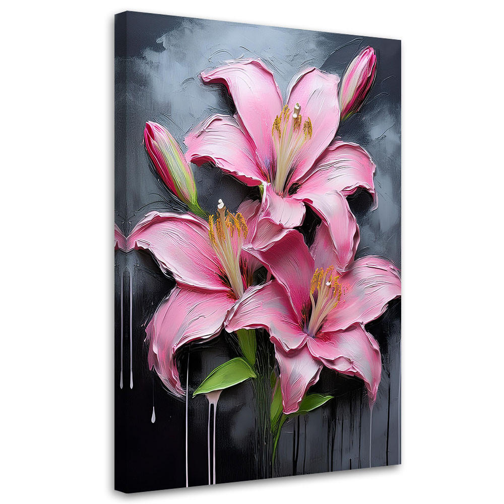 WANDBILD rosa bemalte lilienblumen - Pink, Textil (40/60cm) - Feeby