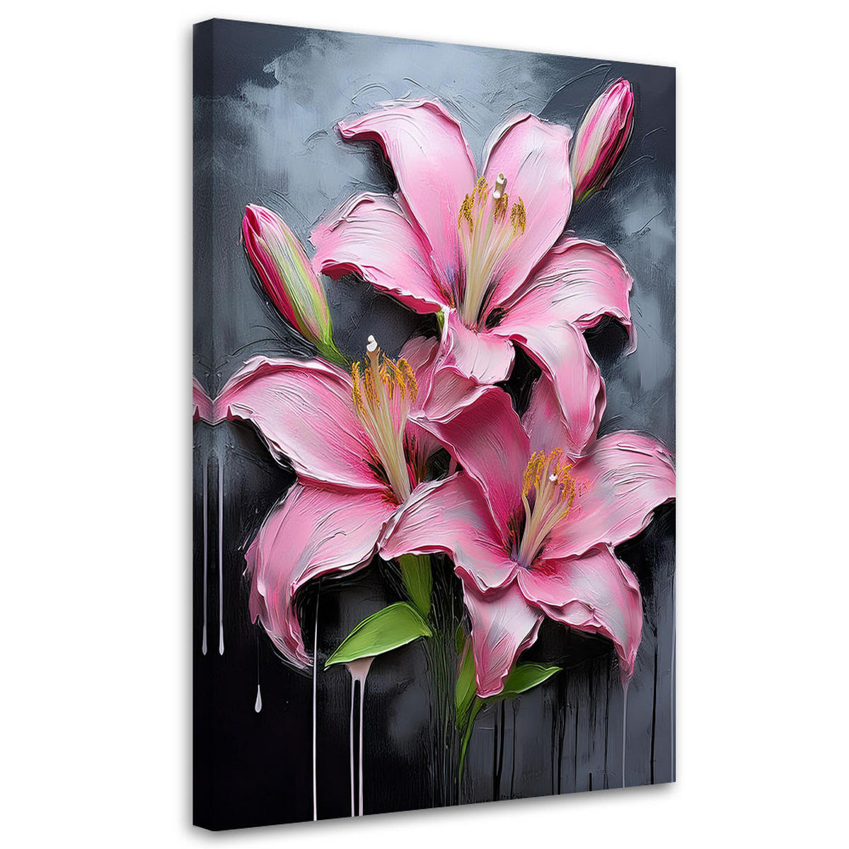 WANDBILD rosa bemalte lilienblumen - Pink, Textil (40/60cm) - Feeby