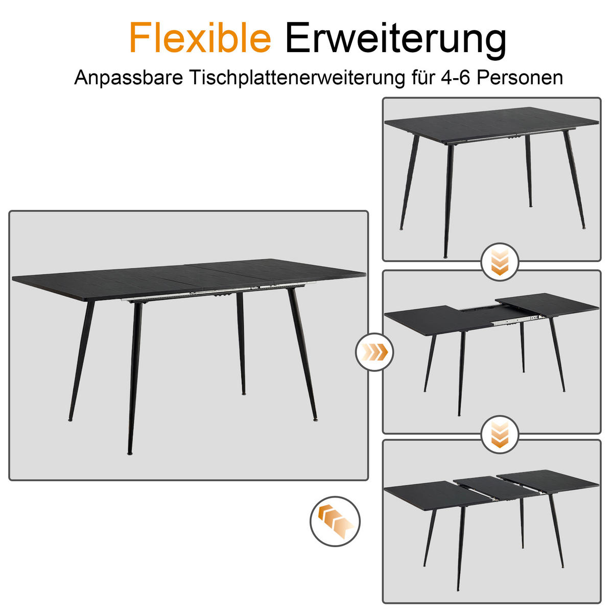 ESSTISCH Rechteckig, schwarz, ausziehbar - Schwarz, Holz/Metall (80/120/75cm) - Urban Meuble