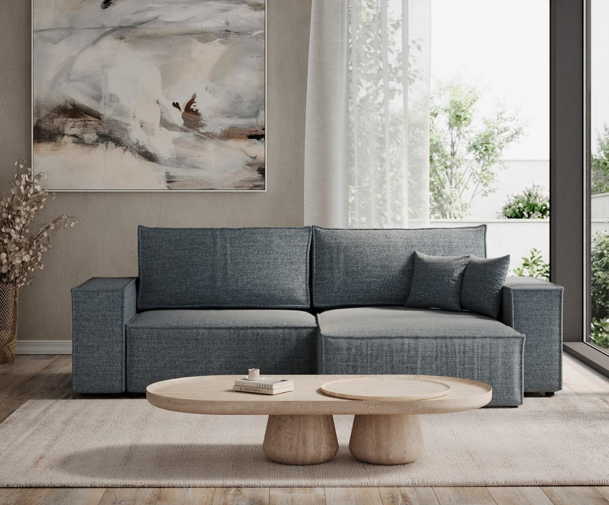ROHOVÁ SEDAČKA CAVO, textil, Modrošedá - černá/šedohnědá, dřevo/kompozitní dřevo (255/148cm) - AltaBeds