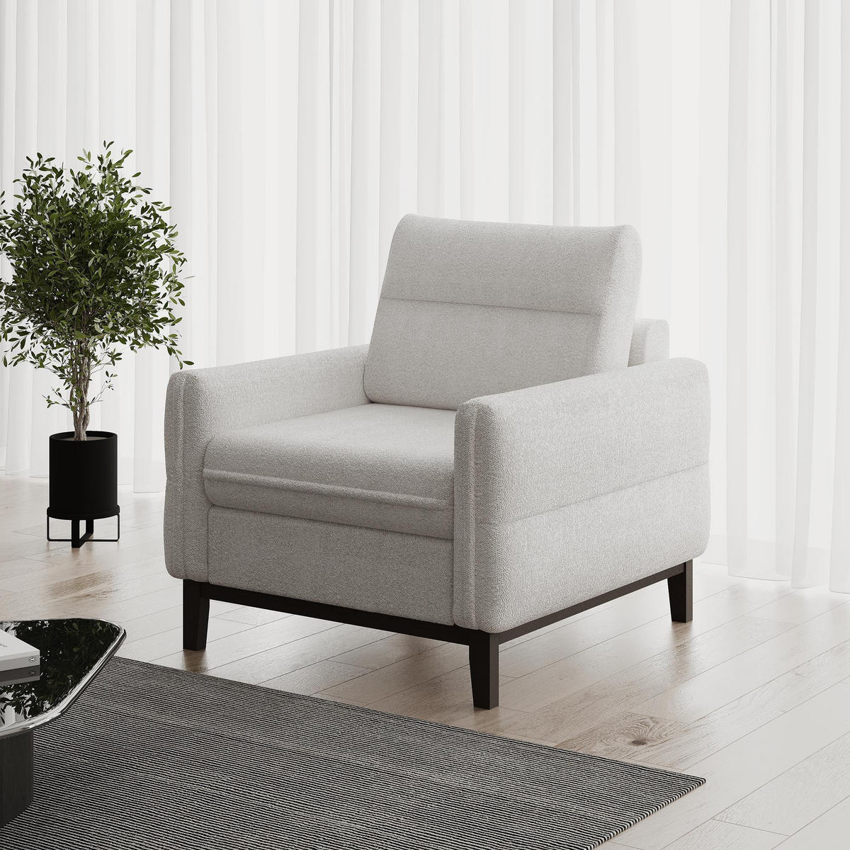 SITZGARNITUR Belweder, zwei Sofas+Sessel, Hellbeige, Bouclé - Wengefarben/Beige, Holz/Textil (268/95/94cm) - Beautysofa