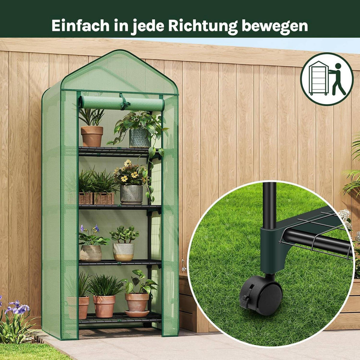 GEWÄCHSHAUS mit Rollen, Foliengewächshaus mit 4 Regalen - Grün, Textil/Metall (70/162/50cm) - Woltu