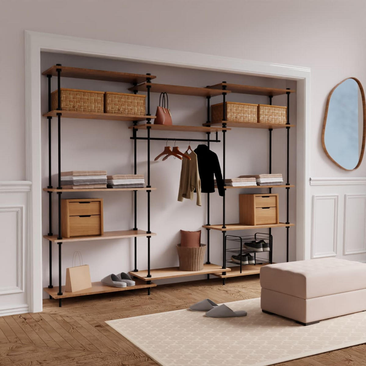 REGALSYSTEM Wandergal mit Kleiderschrank - Eiche San Remo, Metall (235/185/35cm) - AR Shelving