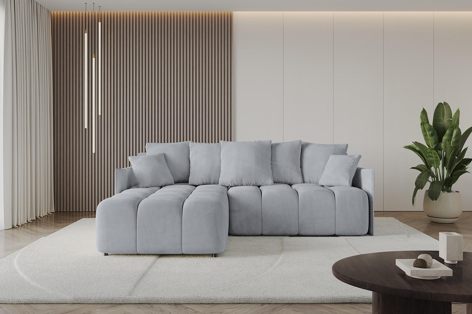 ECKSOFA mit Schlaffunktion und Bettkasten LONLI-L 242x175x88 Hellgrau Velours - Hellgrau, Holzwerkstoff/Kunststoff (242/175cm) - ALTDECOR
