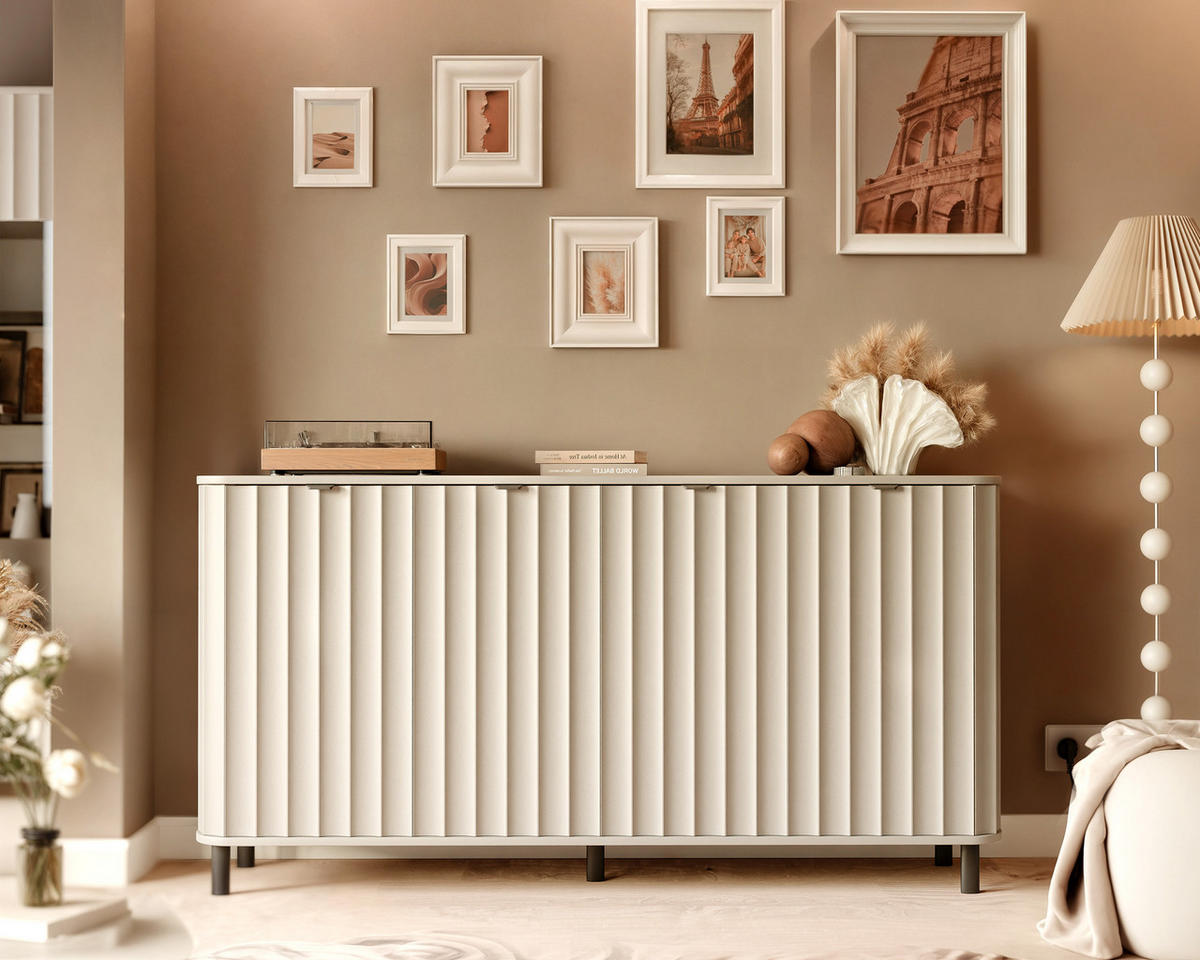 KOMMODE VITA 177 cm, Lehmgrau - Schwarz/Grau, Holzwerkstoff/Metall (176.5/91/40.5cm) - Idohome