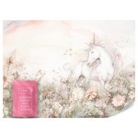 FOTOTAPETE für Kinder Einhorn Blumen Aquarell 350x256 - Gelb/Beige, Papier (350/256cm) - Muralo