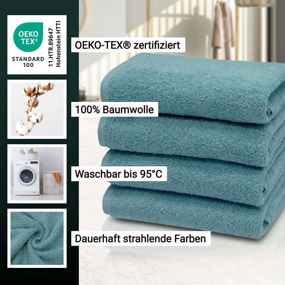 HANDTÜCHER, 4er-Set, 50x100 cm, 100% Baumwolle, Blau - Petrol, Textil (5/100cm) - Zollner