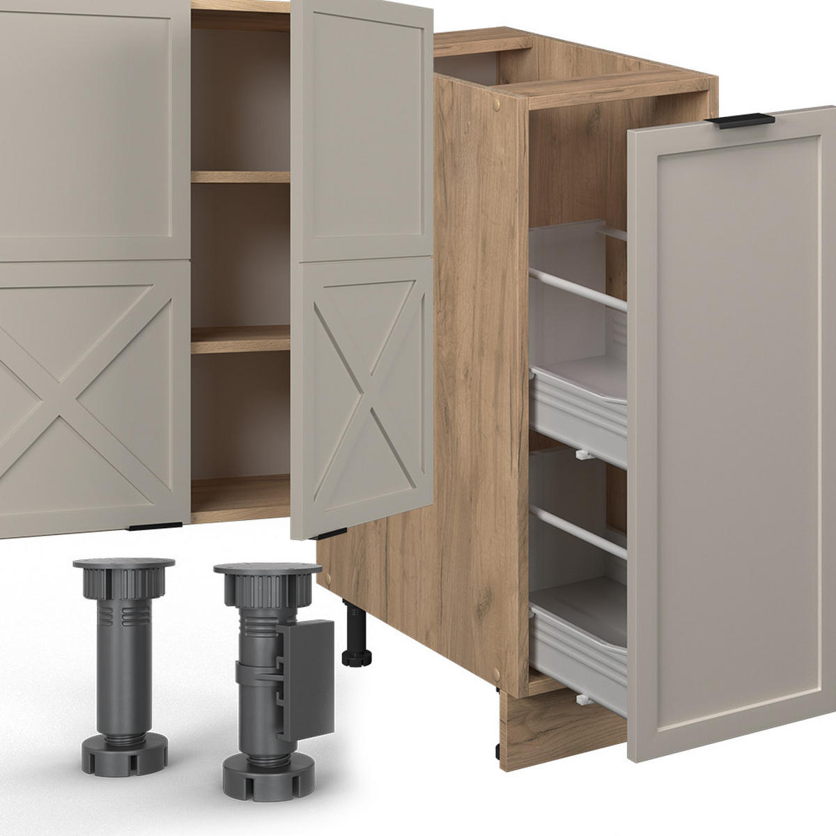 KÜCHENZEILE Fame-Line GrauBeige/Goldkraft Eiche 280 cm ohne AP - Honigeiche/Grau, Holzwerkstoff (280/81.6/46cm) - Vicco