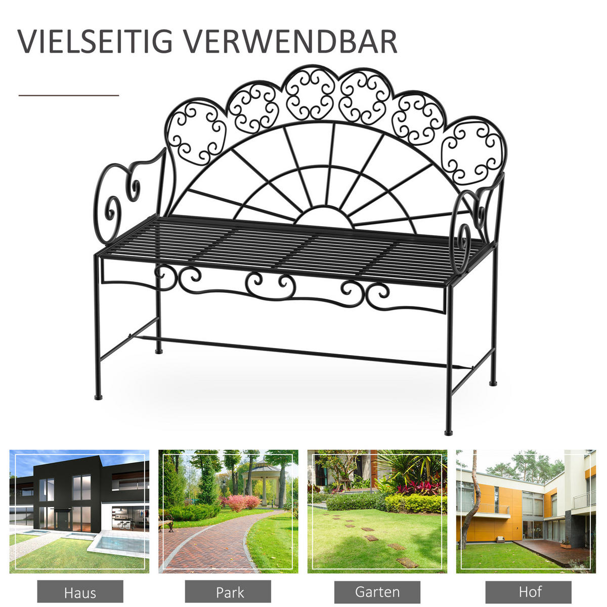 ZAHRADNÍ lavice z kovu 107x55,5x90,5 cm černá pro 2 osoby s odolnou konstrukcí a vintage vzhledem - černá, kov (107/90/55cm) - Modfu