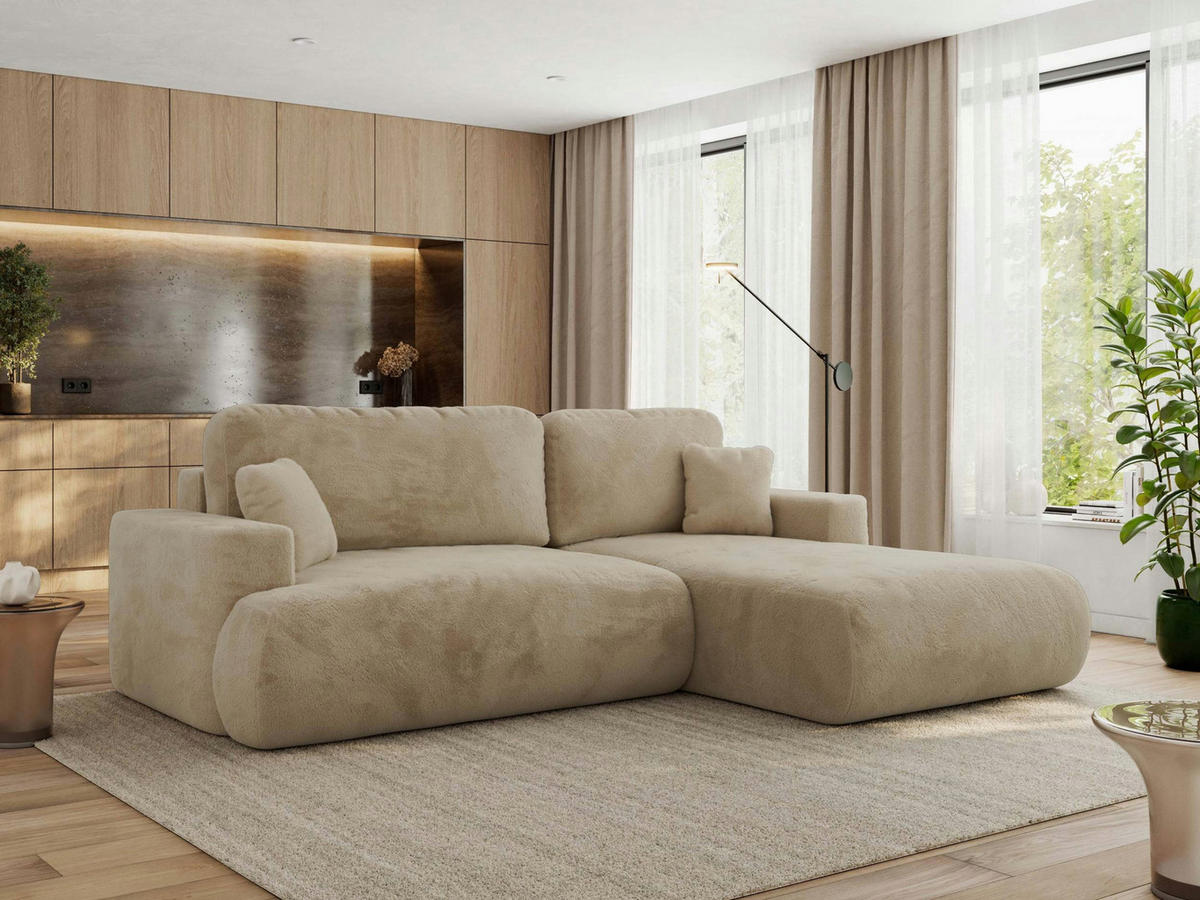 ECKSOFA OVO L Beige Plüsch - Rechts Seite - Beige/Schwarz, Kunststoff/Textil (195/271cm) - MKS