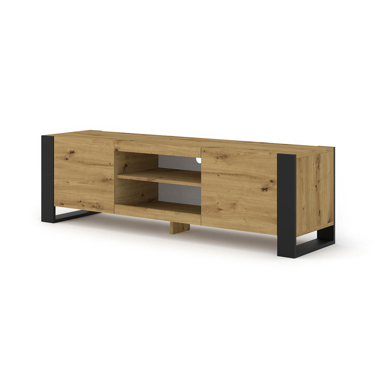 TV-MÖBEL Gani Holz und Mattschwarz - Schwarz, Holzwerkstoff (158/47/40cm) - Petits-meubles