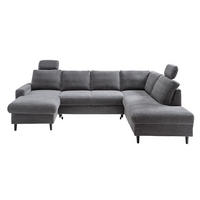 WOHNLANDSCHAFT mit Schlaffunktion Bettkasten Wellenunterfederung, 2 Kopfstützen, U-Form B305/T200/H88 cm, Cord Grau Anthrazit / 17206 - Schieferfarben/Anthrazit, Holz/Textil (305/88/200cm) - luma-home