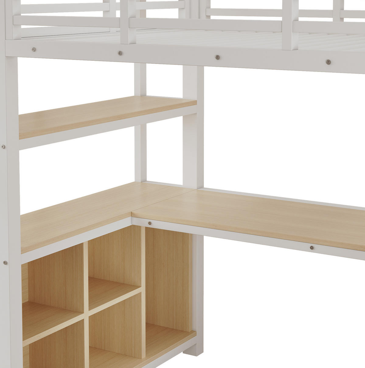 HOCHBETT 90x200 cm in Weiß mit Schreibtisch, Kleiderstange und Regalen - Weiß, Holzwerkstoff (90/200cm) - IVMEU