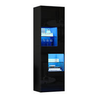 VITRINE Wandschrank 1 Schublade 4 Türen Glas LED Schwarz 55/38/170 cm - Schwarz, Holzwerkstoff (55/170/38cm) - Zephmum