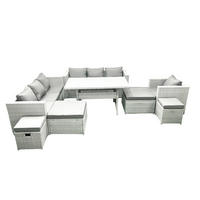 GARTENSET mit Esstisch,Sofa,4 Fußhocker,Stuhl Polyrattan Hellgrau 11-Sitzer - Hellgrau/Grau, Glas/Kunststoff - Fimous