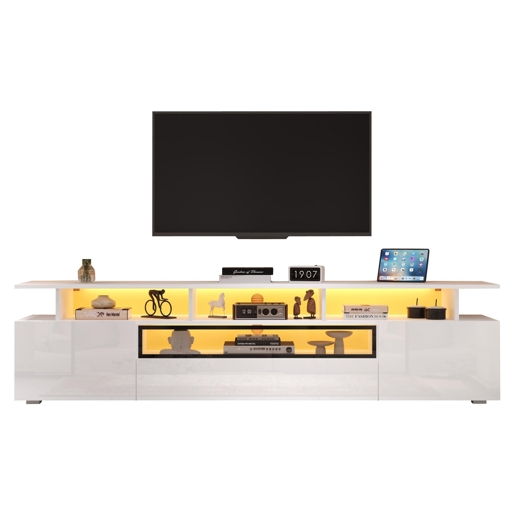 TV-ELEMENT mit LED 180 x 38 x 45 cm Hochglanz Weiß - Weiß, Holzwerkstoff (38/45/180cm) - Beauniv