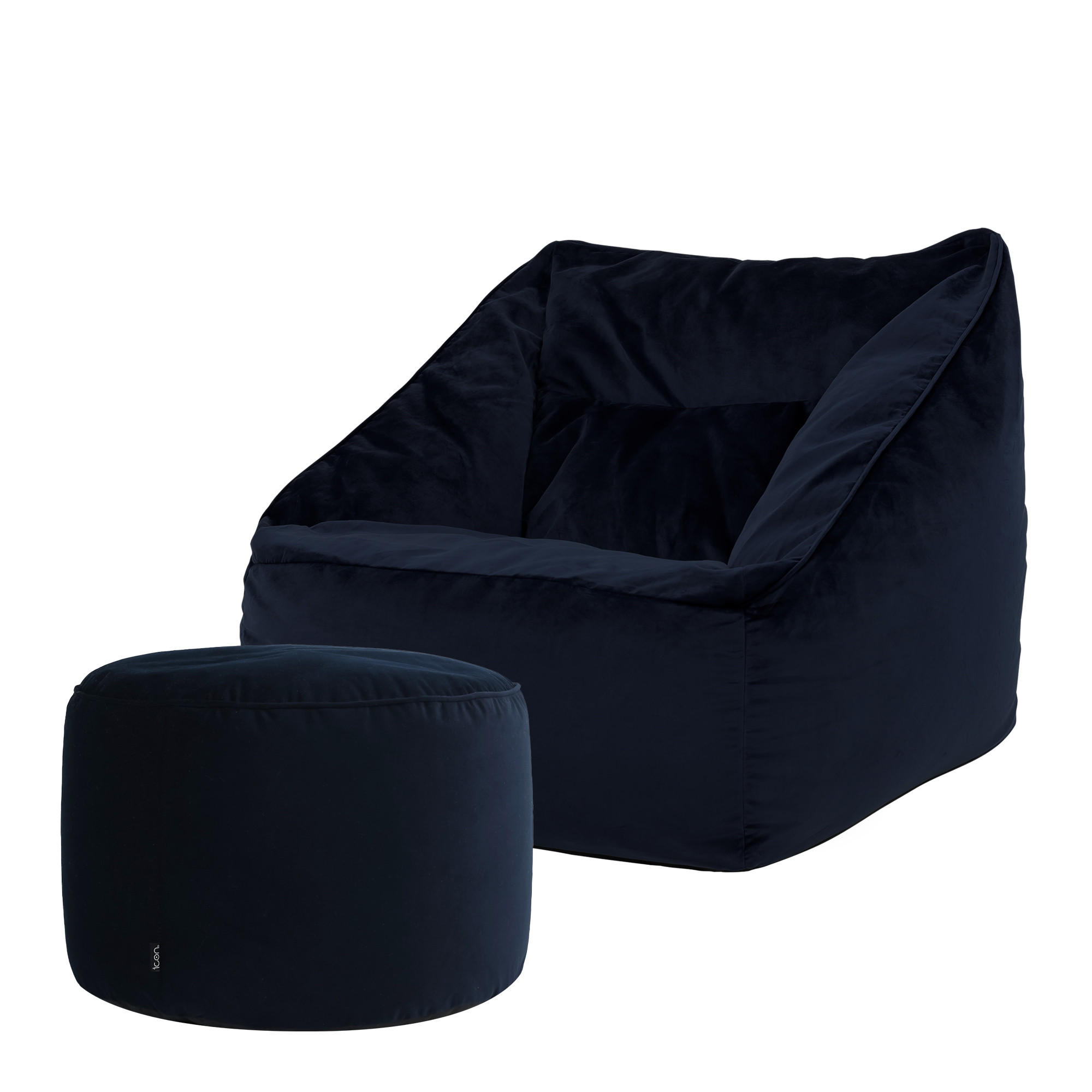 SITZSACK Milano Samt Sessel mit Fußhocker - Dunkelblau, Kunststoff (88/80/80cm) - icon