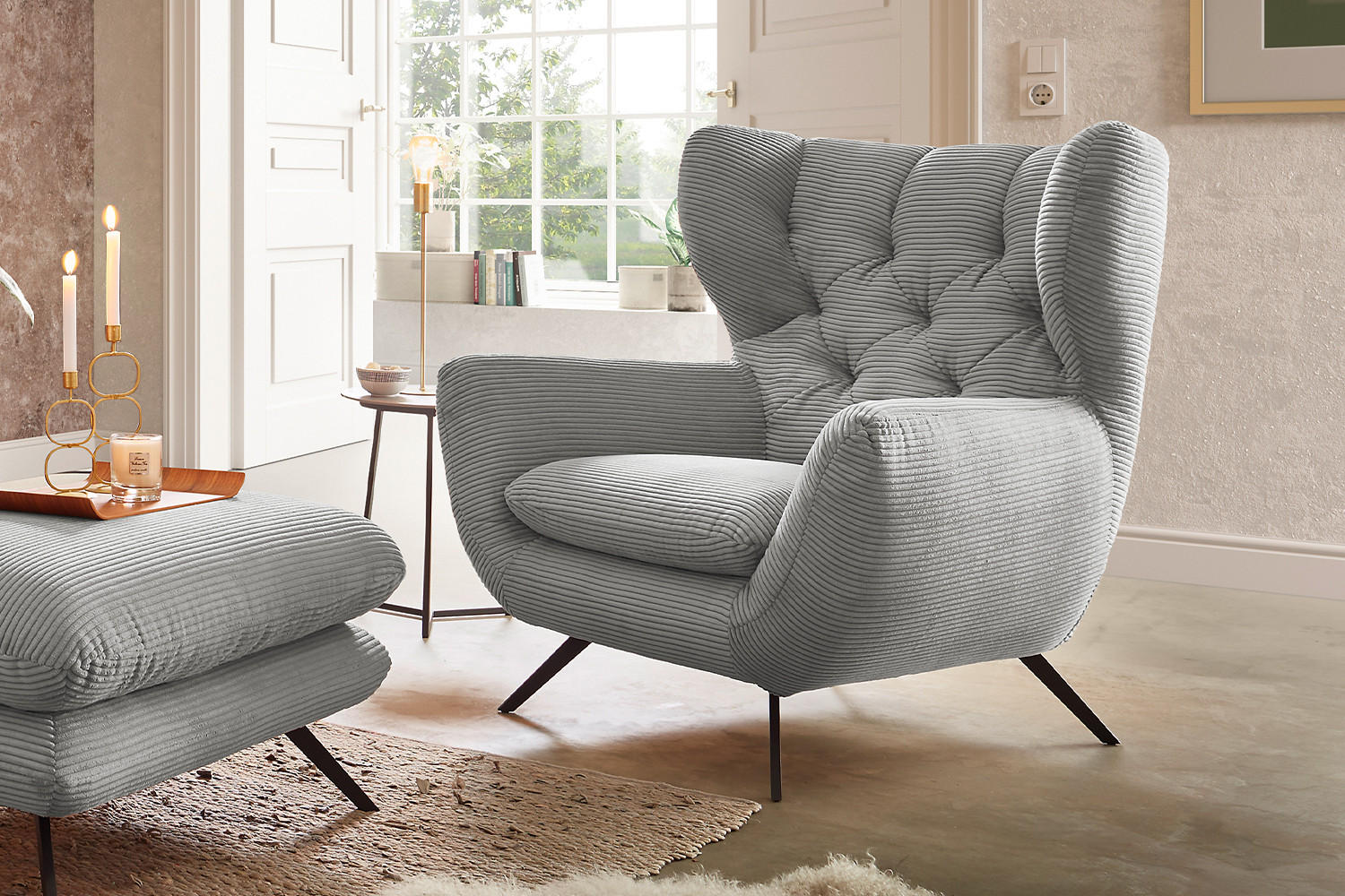 SITZGRUPPE CHARME Hellgrau - Hellgrau, Textil (175/94/95cm) - KAWOLA