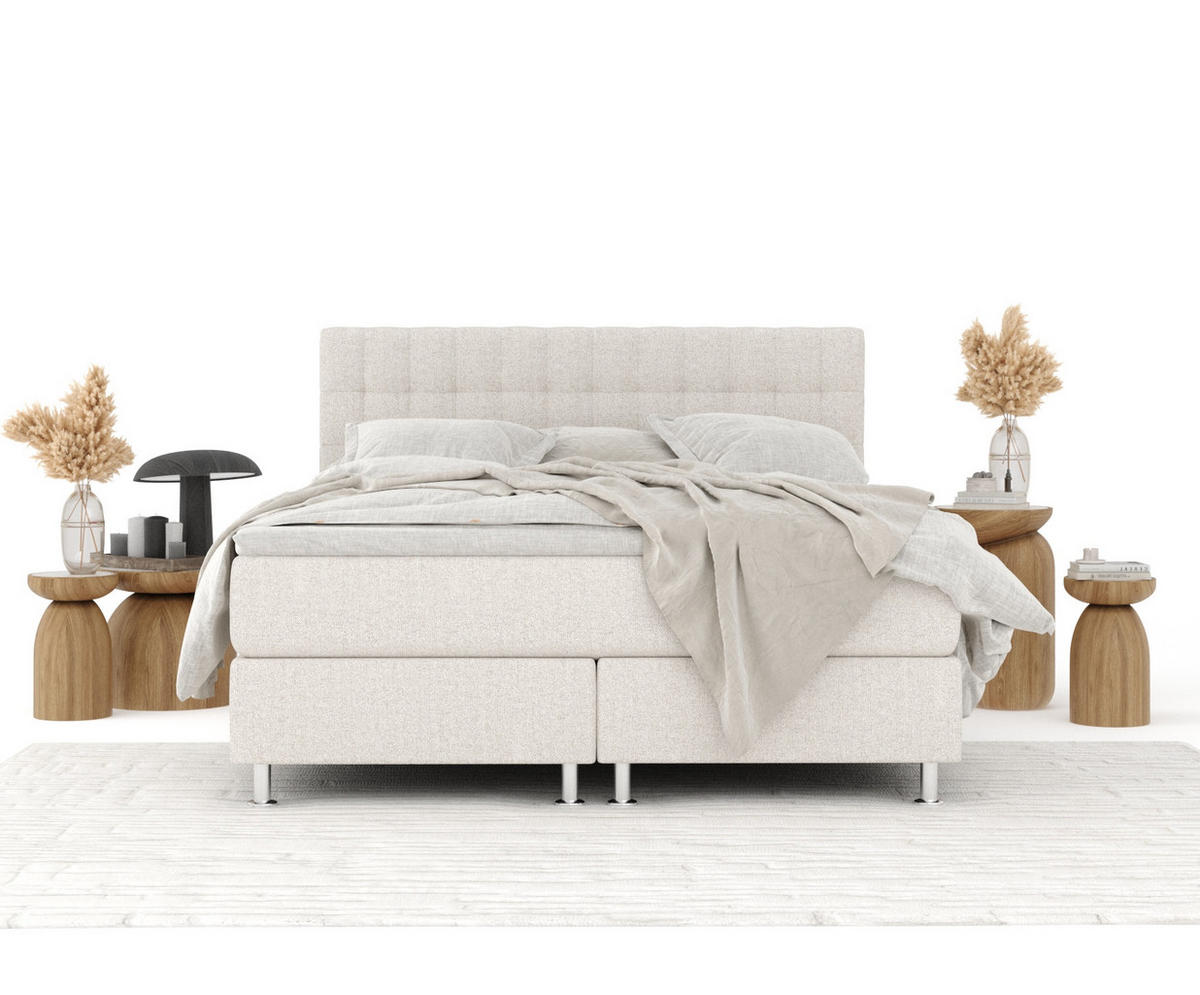 BOXSPRINGBETT Sorrento Hellbeige 140/200 cm mit Latex-Topper - Beige/Silberfarben, Holz/Holzwerkstoff (140/200cm) - Maison de Reve