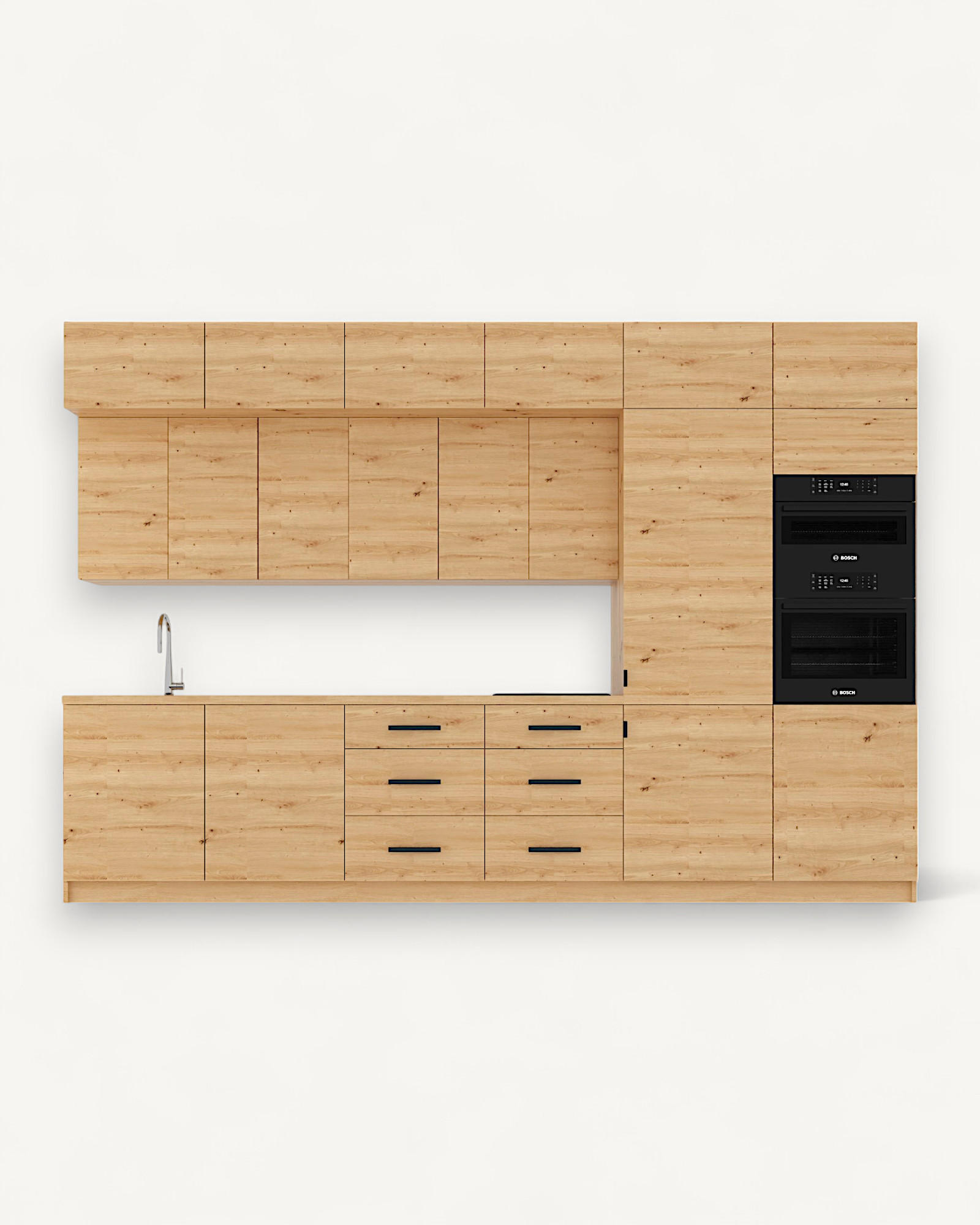 KÜCHENZEILE 360 cm - Langen K72-M360 - Schwarz/Eiche Artisan, Holz/Metall (360/248/58cm)