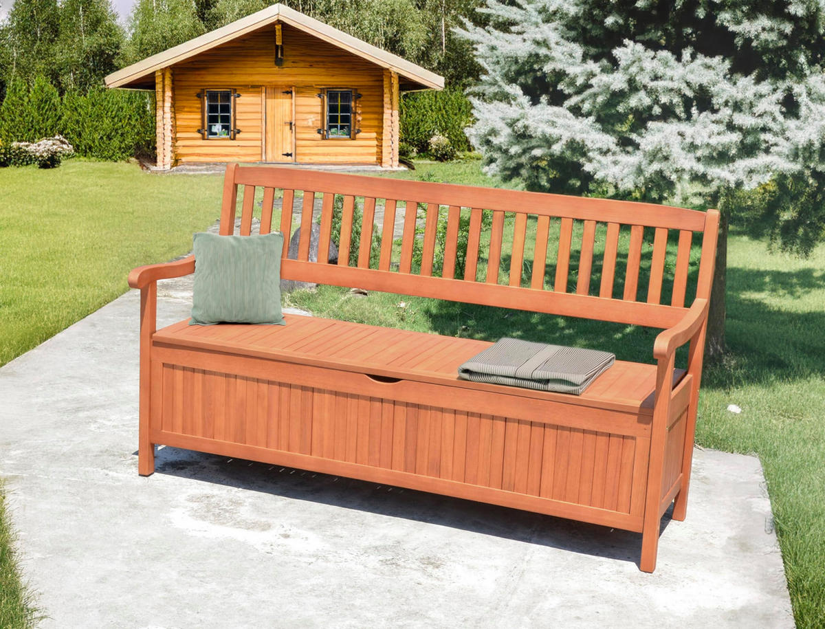 GARTENBANK Tallin 3-Sitzer mit Staufach Terrassenbank - Braun, Holz (157/90/59cm) - DELUKE