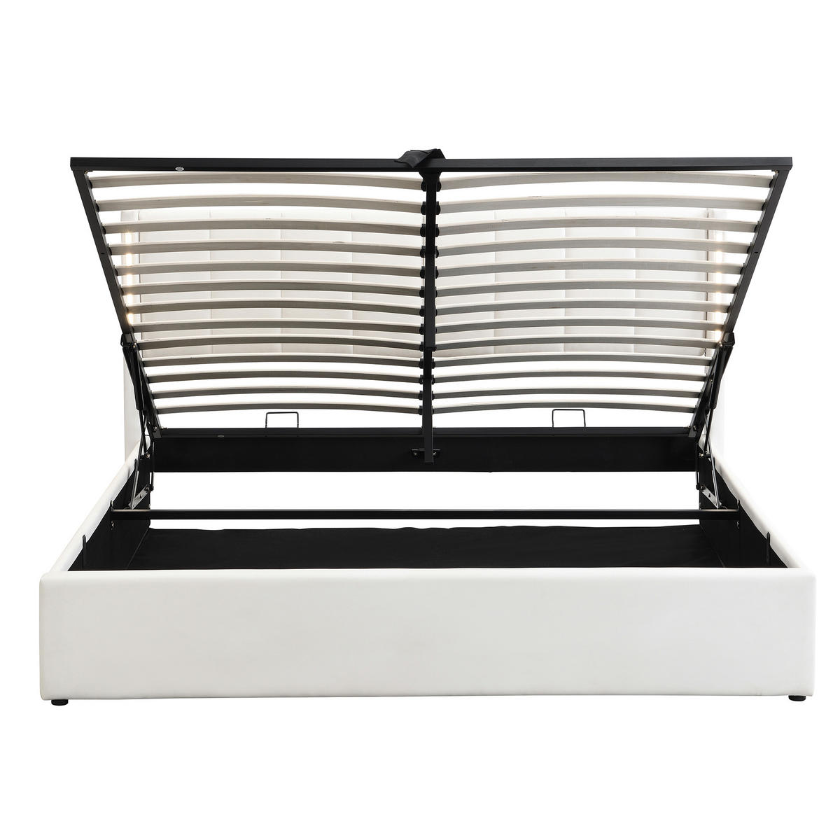 POLSTERBETT 140/200 cm Weiß mit LED-Beleuchtung und hydraulischem Bettkasten - Weiß, Kunststoff (140/200cm) - OKWISH