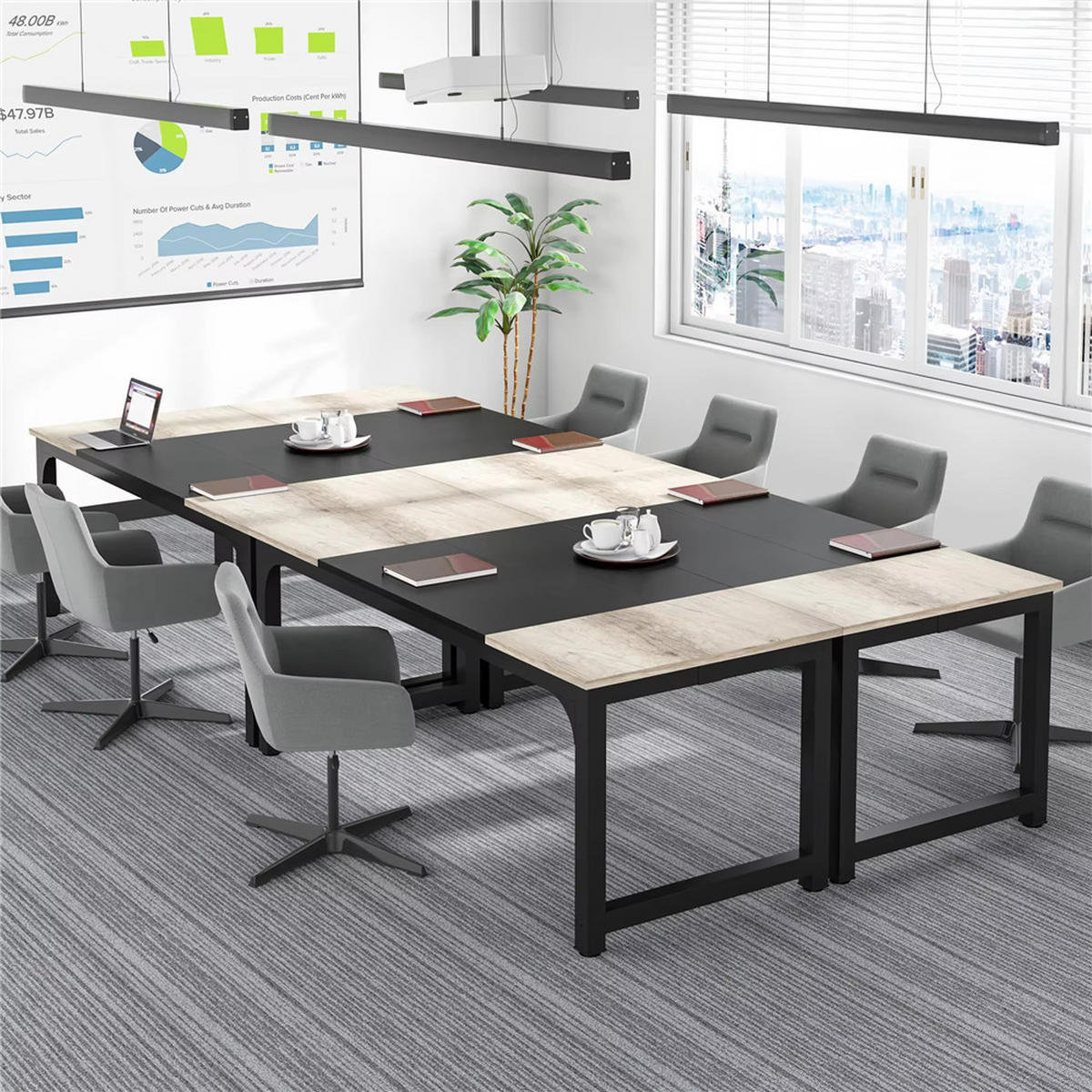 SCHREIBTISCH 180/80/75 cm Grau Schwarz Bürotisch - Grau, Holz (180/80/75cm) - Kaket