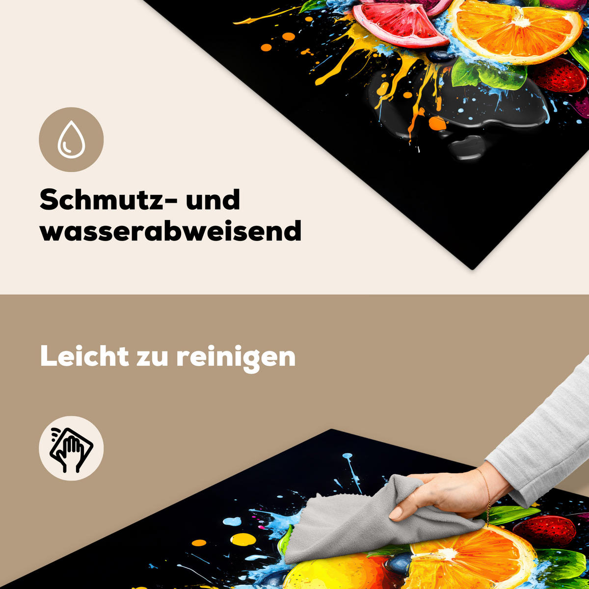 HERDABDECKPLATTE Obst - Graffiti - Bunt - Orange - Erdbeere - Abstrakt 78x78 cm - Orange, Kunststoff (78/78/0.2cm) - MuchoWow