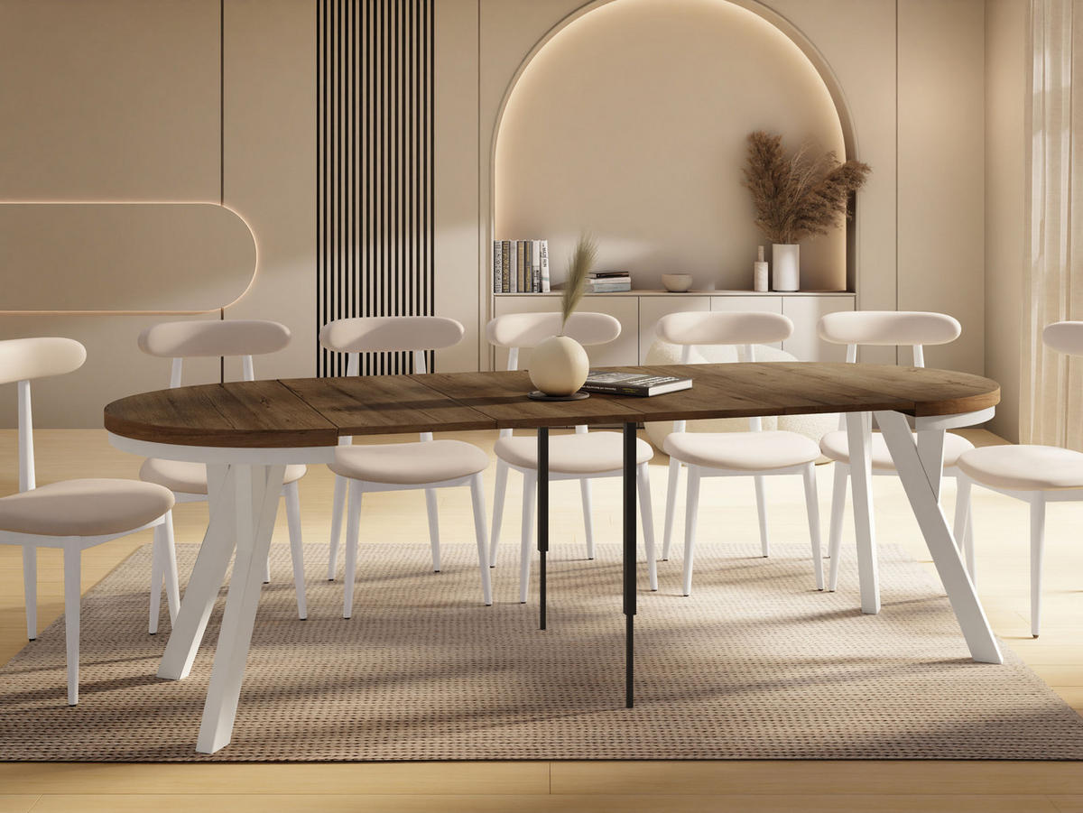 ESSTISCH Vero Neo Weiß rund ausziehbar verlängerbar, Eiche Braun Rustikal 100-300/100/77 cm - Alteiche/Weiß, Holz/Holzwerkstoff (100/100/77cm) - WFL GROUP