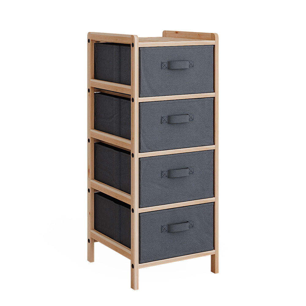 KOMMODE Bruno Grau 34.5 x 86 cm mit 4 Stoffschubladen - Naturfarben/Grau, Holzwerkstoff (34.5/86/36.5cm) - Vicco