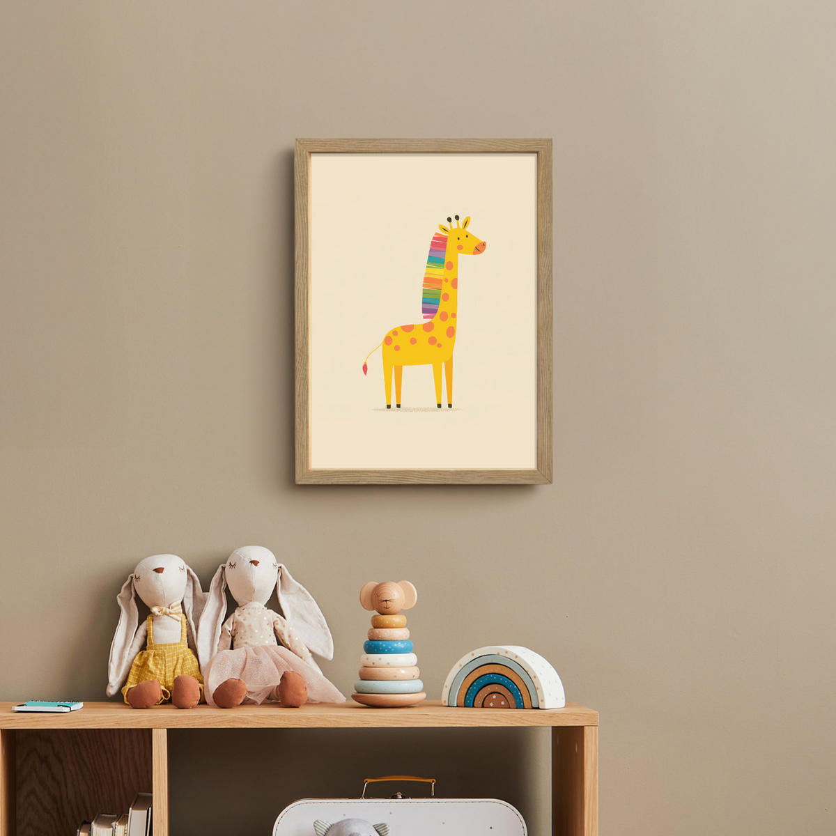NÁSTĚNNÁ LAMPA S AKUMULÁTOREM Žirafa - Duhová hříva - béžová 30x40 cm - béžová, kompozitní dřevo (30/40/8cm) - OnlyWow