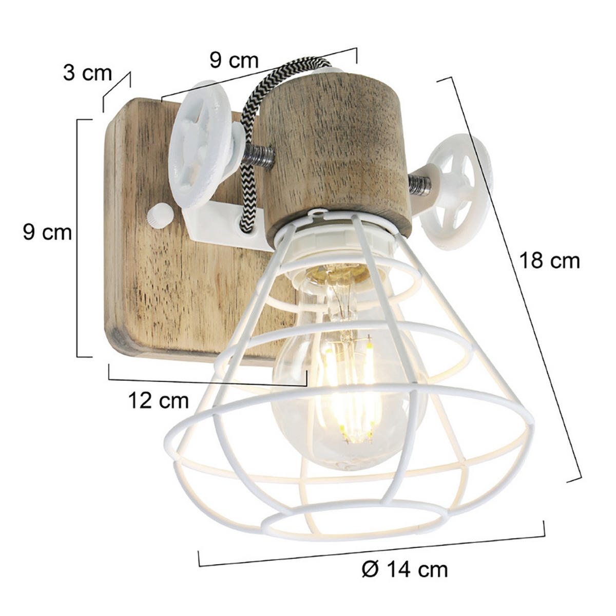 WANDLEUCHTE GUERNSEY Metall Holz Braun - Braun, Holz (3/9/12cm)