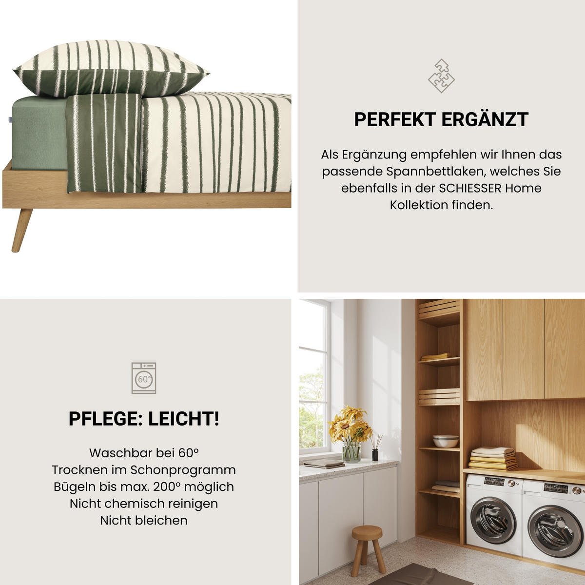 BETTWÄSCHESET Wesley - Renforcé - 2-teilig - 135 x 200 cm - Grün - Grün, Textil (135/200cm) - SCHIESSER