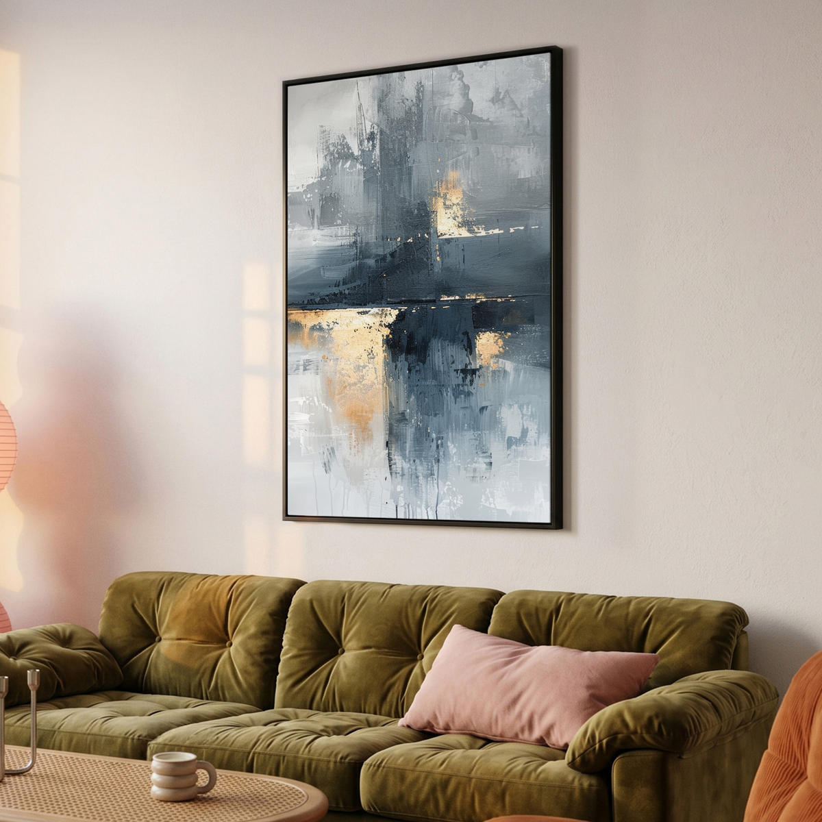 LEINWAND Bilder mit Rahmen - Kunst - Grau - Gold - Abstrakt - 80x120 - Dunkelgrau, Textil (80/120cm) - MuchoWow