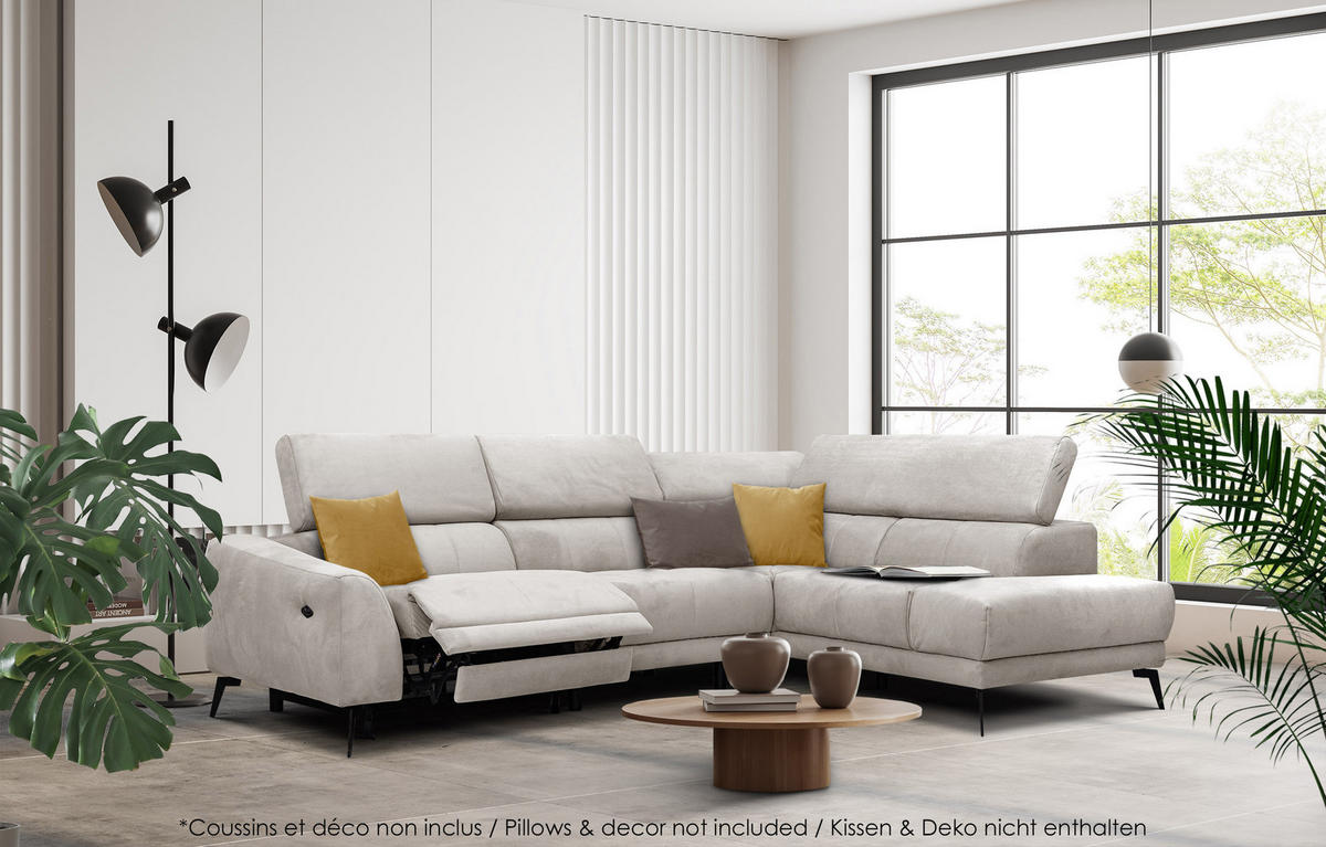 ECKSOFA LARS 5-Sitzer, 1 Relax, verstellbare Kopfstützen, beige - Beige/Schwarz, Holzwerkstoff/Textil (284/201cm) - Courtois Laville