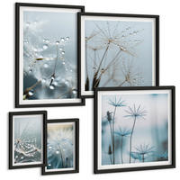 BILDER SET 5er Set - 50x50 cm & 20x30 cm & 40x60 cm Schwarzer Rahmen - Wassertropfen auf Löwenzahnsprossen - Schwarz, Kunststoff (40/60cm) - TULUP