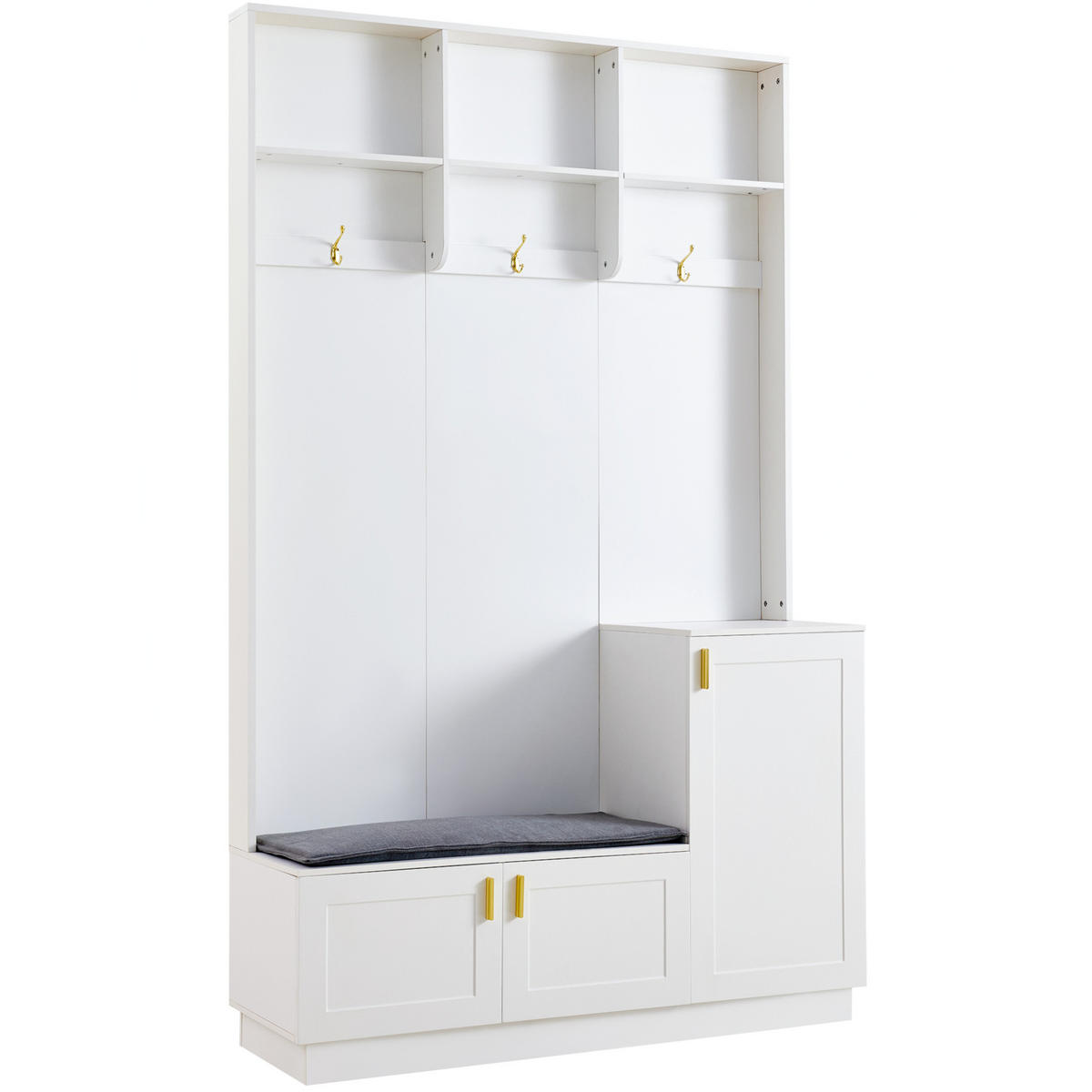 STANDGARDEROBE mit Sitzbank, 3 Haken und Schuhablage in Weiß, 120/40/200 cm - Weiß, Holzwerkstoff (120/200/40cm) - BEAOK