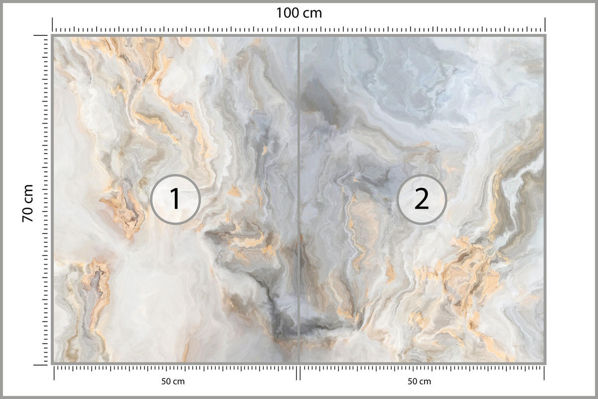 FOTOTAPETA Pre Kuchyňu Sivá Imitácia Mramoru Zlaté Žily 100 x 70 cm - oranžová/sivá, papier (100/70cm) - Muralo