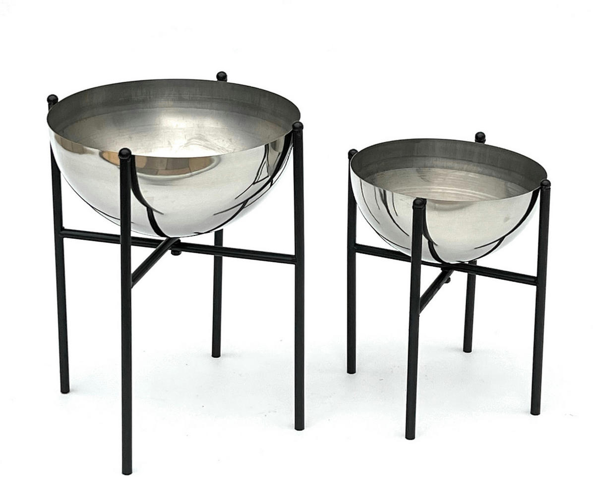 BLUMENHOCKER Metall mit Topf Schwarz Silber 2er Set 96257 - Schwarz, Metall (20/35/20cm) - DanDiBo