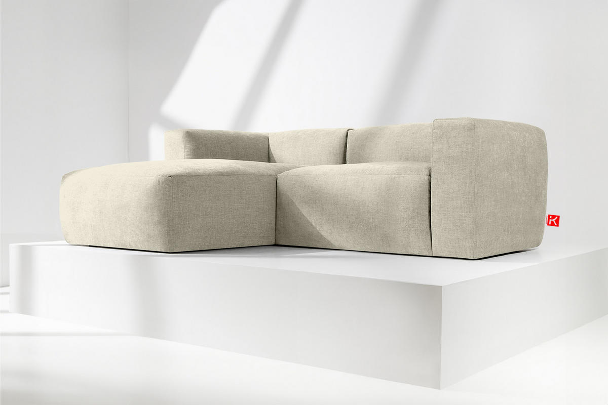 ECKMODULSOFA-LINKS BUFFO 3/4 Sitzer mit extrem weicher Sitzfläche, Gewebestoff, ecru - Ecru, Textil (237/180cm) - KONSIMO®