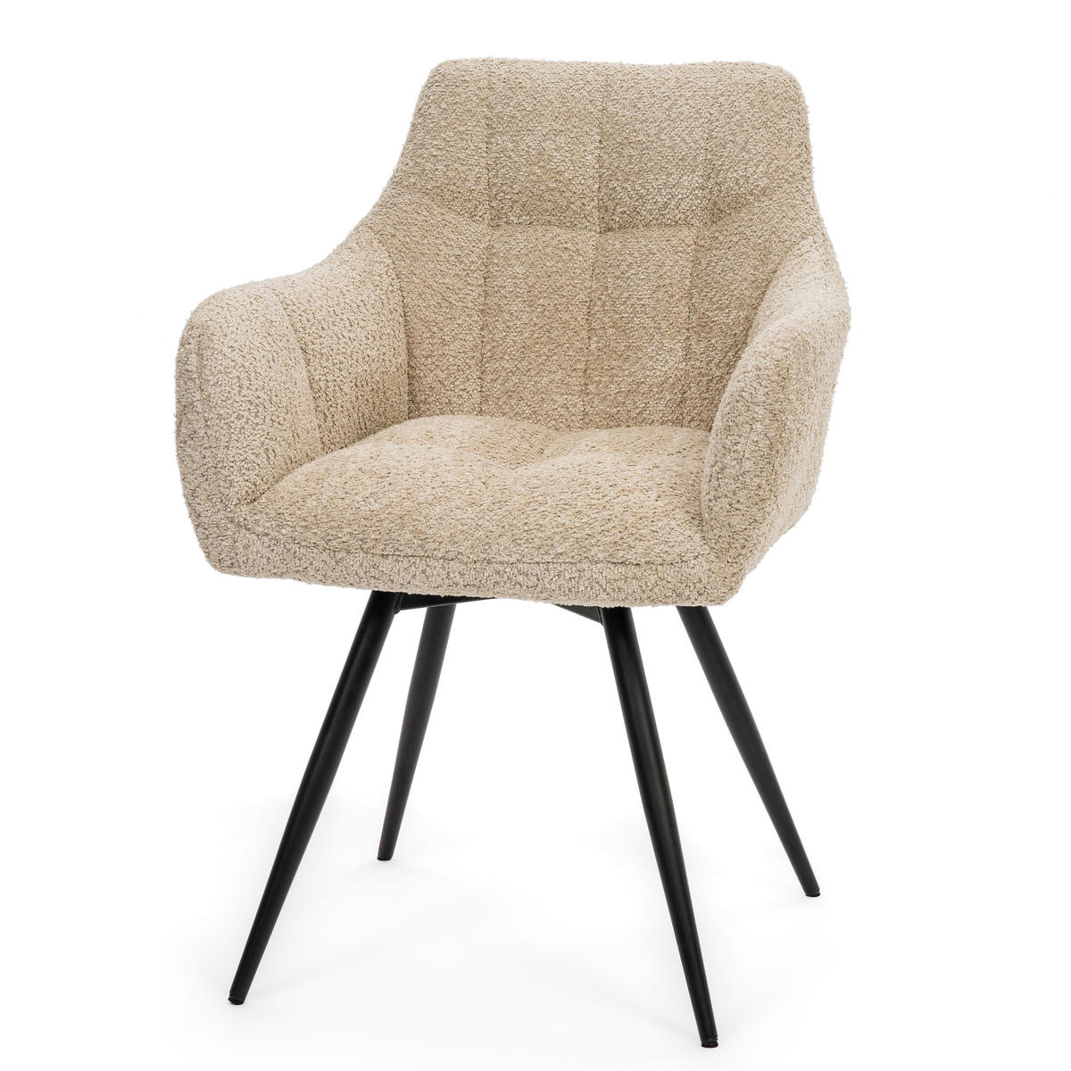 STUHL FANO drehbar gepolsterter mit Steppung - hellbeige - Boucle - Beige/Schwarz, Textil/Metall (58/83/59cm) - NEW HOME