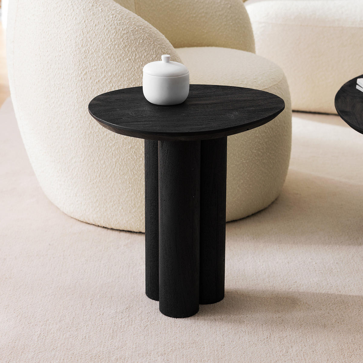 BEISTELLTISCH - Akazie massiv Schwarz - Schwarz, Holz (46/46/49cm) - home24