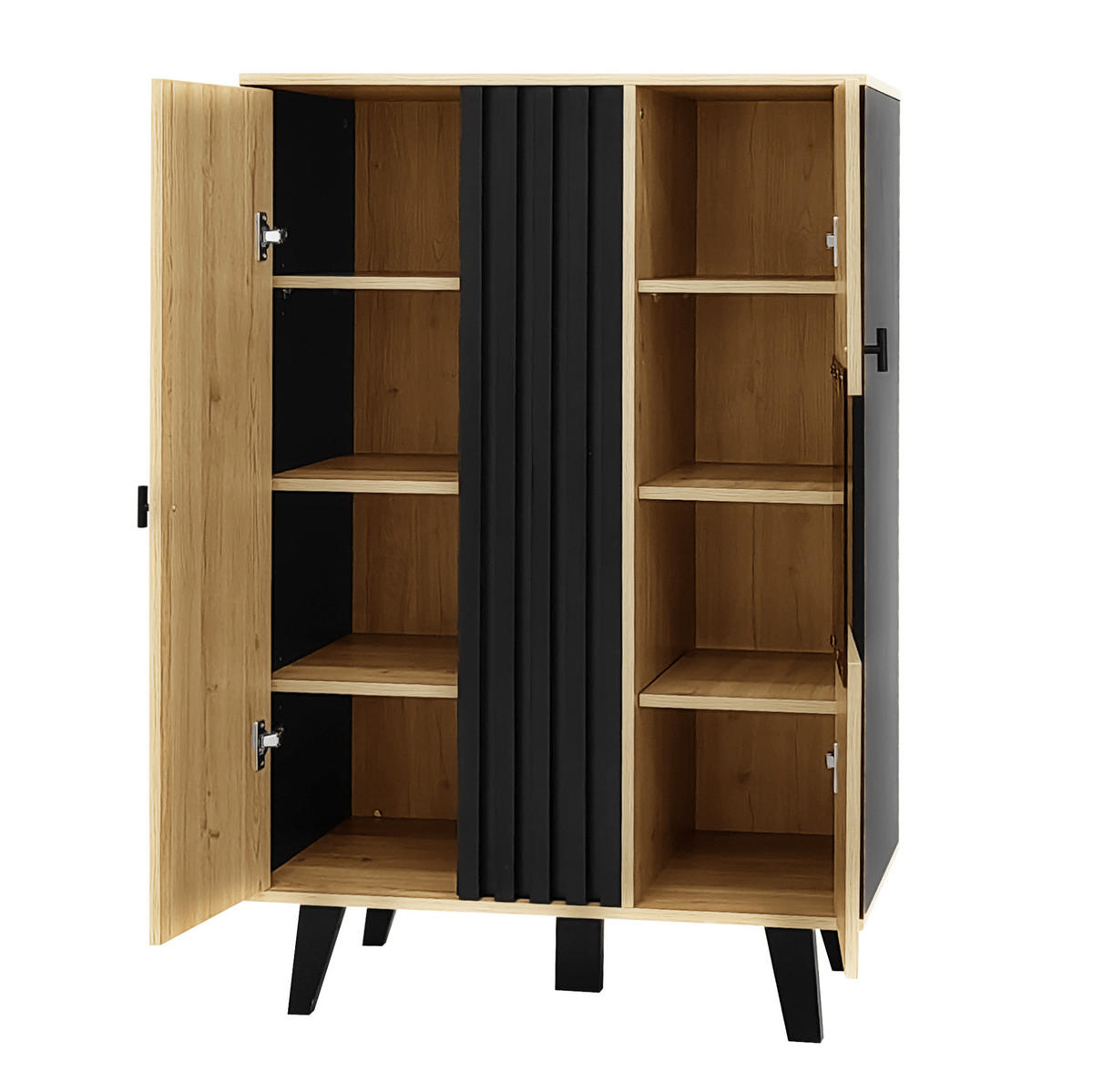 SIDEBOARD 80/40/120 cm holzfarben/schwarz aus Spanplatte mit Glastüren und LED-Beleuchtung - Eichefarben, Holzwerkstoff (80/120/40cm) - OKWISH