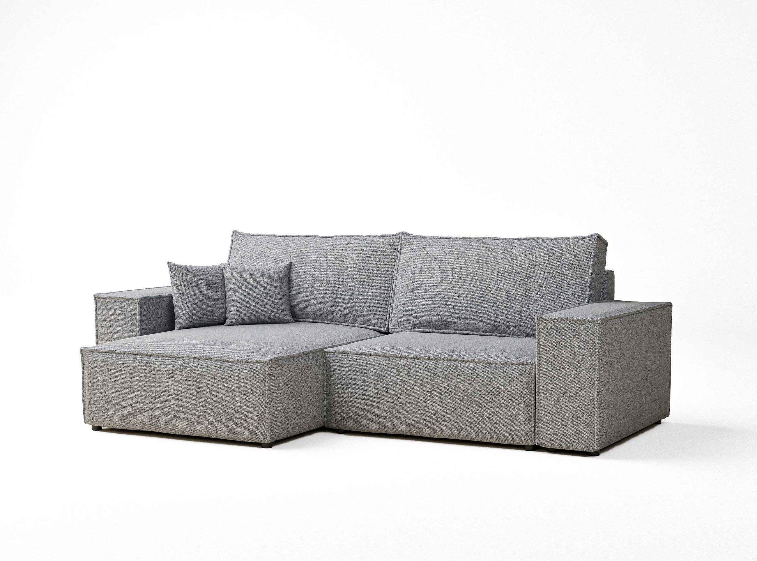 ECKSOFA MIT SCHLAFFUNKTION Zaya Hellgrau Webstoff - Hellgrau/Schwarz, Holz/Holzwerkstoff (255/148cm) - Maison de Reve