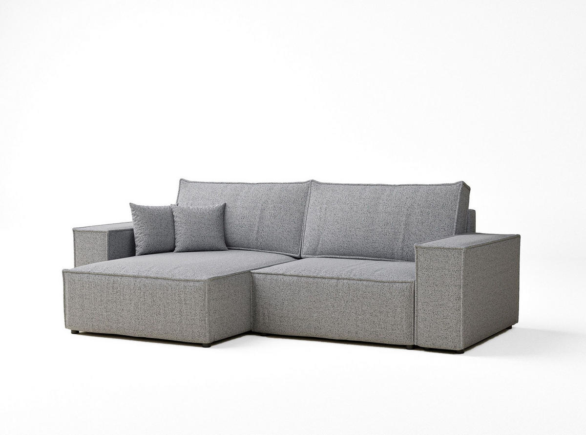 ECKSOFA MIT SCHLAFFUNKTION Zaya Hellgrau Webstoff - Hellgrau/Schwarz, Holz/Holzwerkstoff (255/148cm) - Maison de Reve